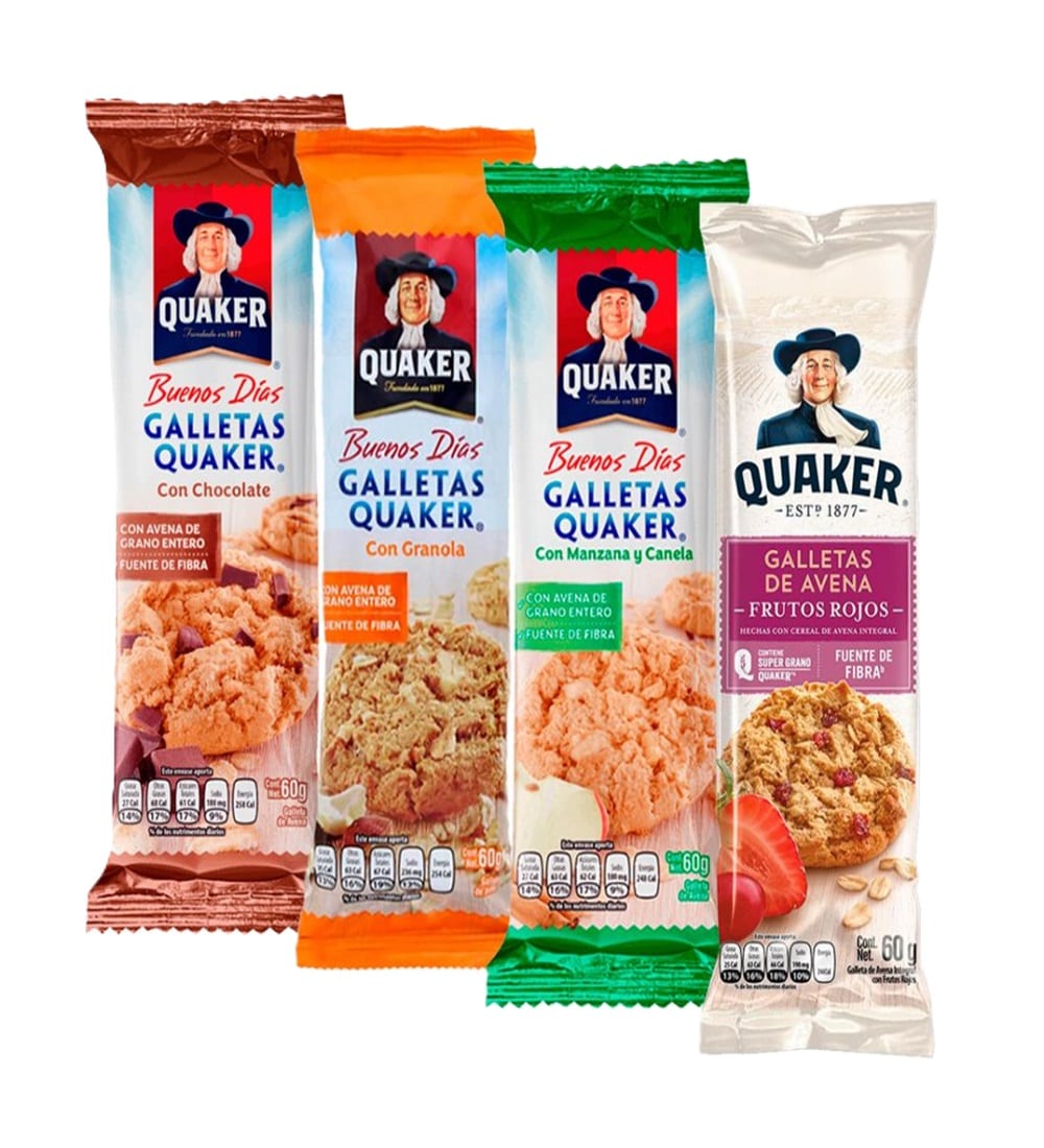 Galletas Quaker 60gr Sabores Chocolate, Frutos Rojos,Granola, Manzana o Pasas, Sujeto a Disponibilid